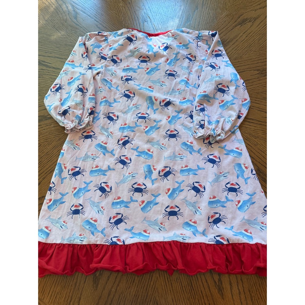 Busy Bee Smocked Girls Pink Christmas Nautical Shark‎ Whale Nightgown Size 7 - Picture 5 of 6